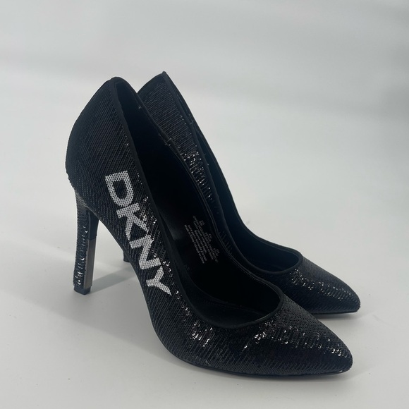 Dkny black sequin sparkly pointed toe pump heels - Picture 1 of 9